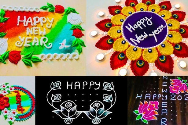 Happy new year 2024 rangoli designs images with dots | नया साल मुबारक हो 2024 रंगोली डिजाइन